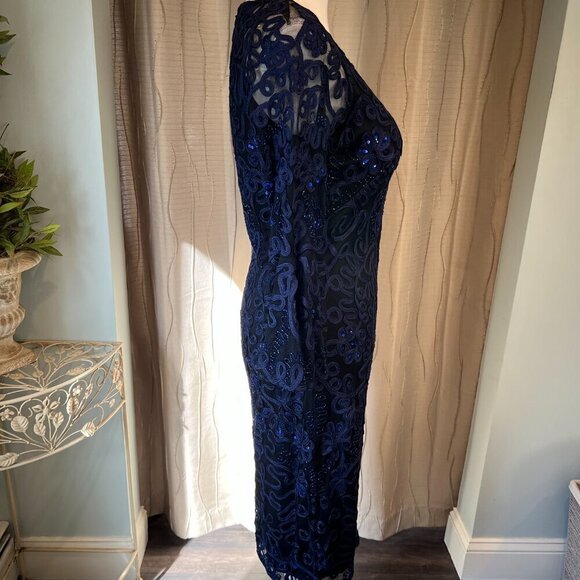 NWT JS Collections Royal Blue/Black Bell Sleeve Soutache Cocktail Dress, Size 2 - Picture 10 of 16